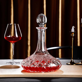 Dekanter za vino s poklopcem - Kristalno staklo, Crott, 1000 ml+, lagan luksuz retro stil