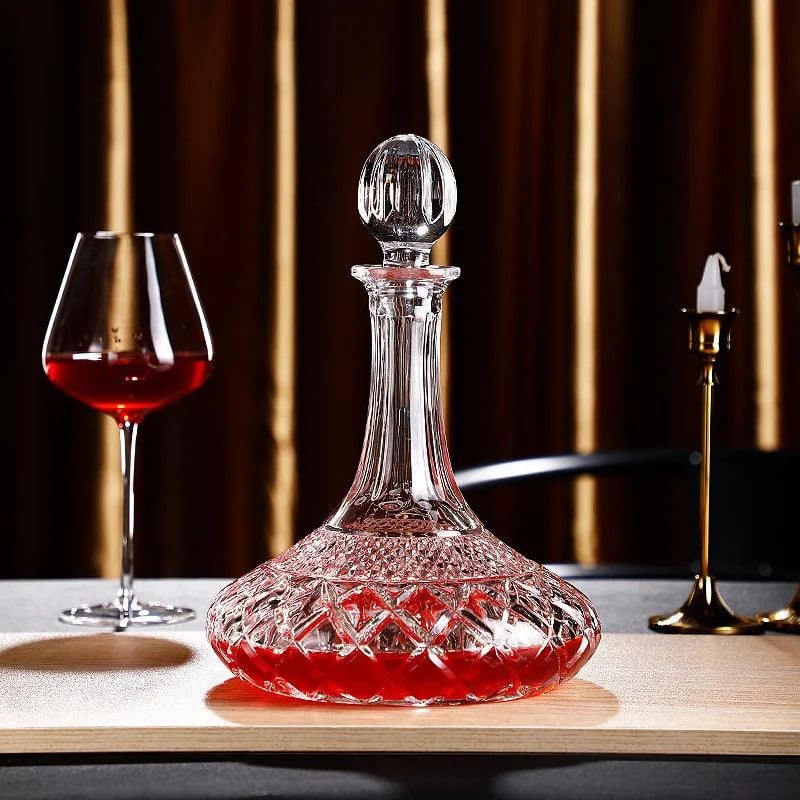 Dekanter za vino s poklopcem - Kristalno staklo, Crott, 1000 ml+, lagan luksuz retro stil