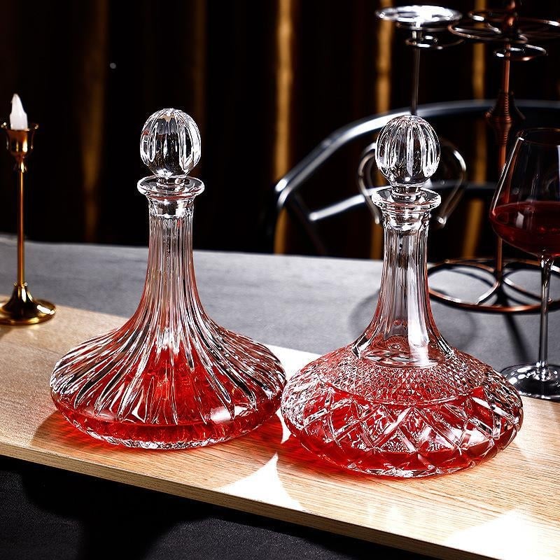 Dekanter za vino s poklopcem - Kristalno staklo, Crott, 1000 ml+, lagan luksuz retro stil