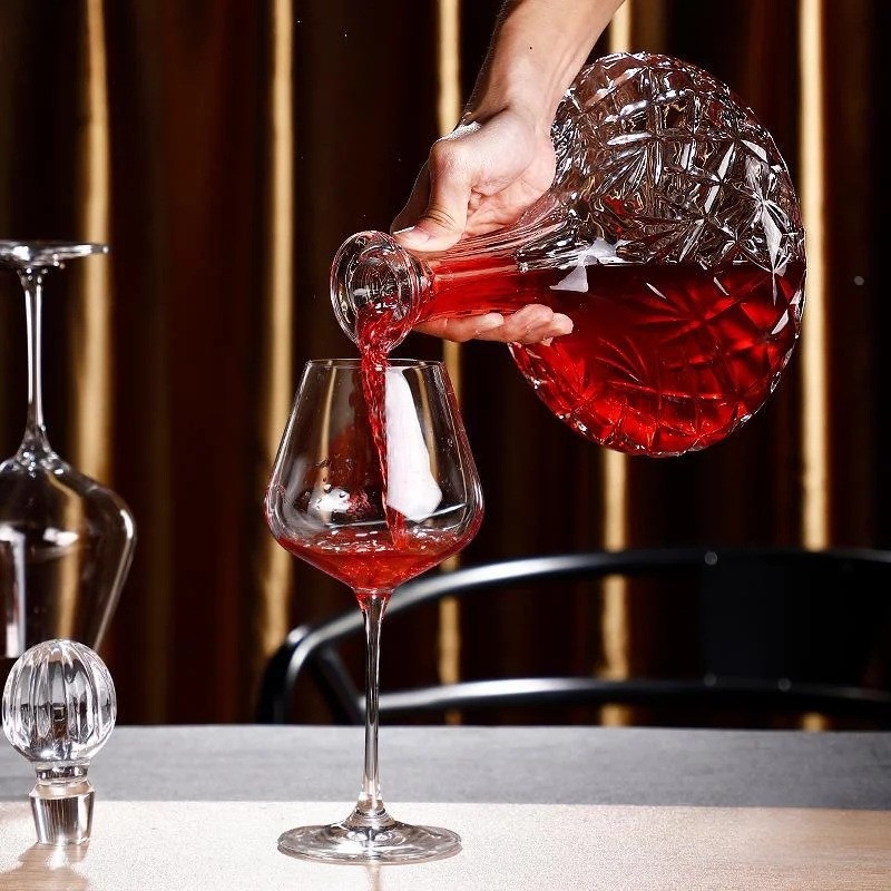 Dekanter za vino s poklopcem - Kristalno staklo, Crott, 1000 ml+, lagan luksuz retro stil