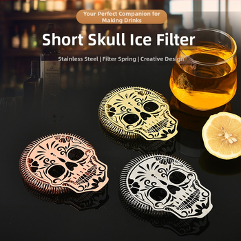 Koktailové sítko na ľad zo nerezovej ocele, krátky skeletový dutý dizajn, 12,5×10 cm, 74 g