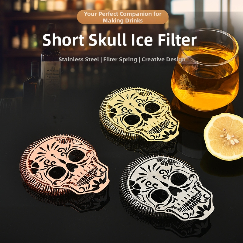 Koktailové sítko na ľad zo nerezovej ocele, krátky skeletový dutý dizajn, 12,5×10 cm, 74 g