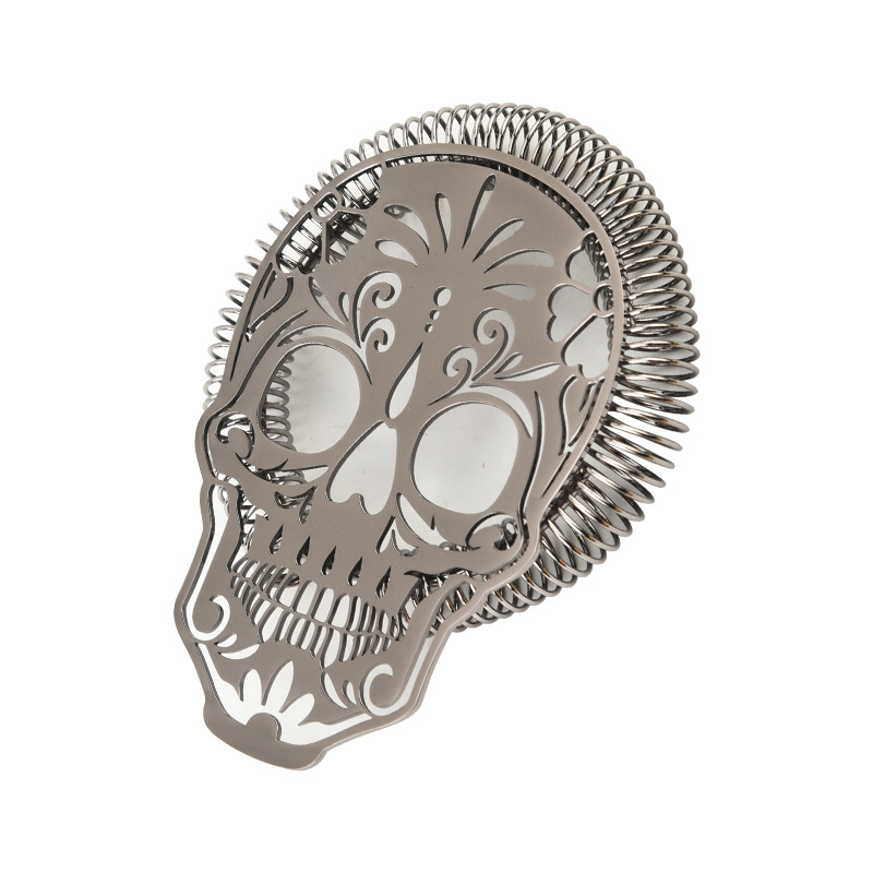 Σουρωτήρι πάγου για κοκτέιλ από ανοξείδωτο ατσάλι, κοντό σχέδιο με κενό κρανίο, 12,5×10 cm, 74 g