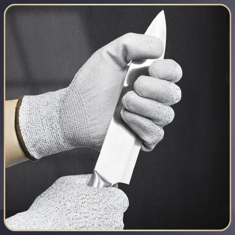 HPPE vágásbiztos kesztyű PU bevonatú tenyérrel, 5-ös szintű vágásvédelem, csúszásmentes, olajálló, húsfeldolgozásra