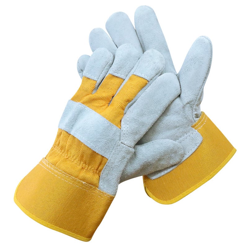 Tűzálló vászon és marhabőrből készült védőkesztyűk; rövid ujjas kanvas munkakesztyűk hardveres feldolgozáshoz