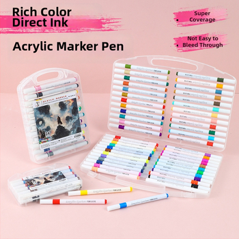 Akrilový marker s jednou špičkou, guľatým telom, v prenosnom balení v krabici na maľovanie a DIY umenie
