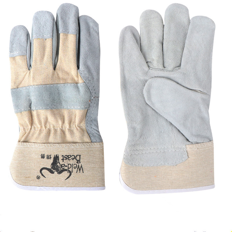 Mănuși de sudură scurte, din piele de vacă, Welding Beast, 280 g, două straturi de pânză, pentru sudură electrică și prelucrarea metalelor