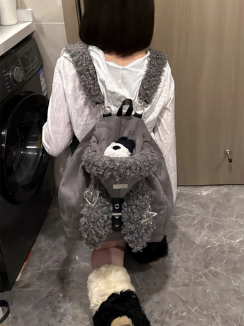 Рюкзак с пухкави зайчеши уши, голям капацитет, дивинг плат, есен 2025, затваряне с връзки