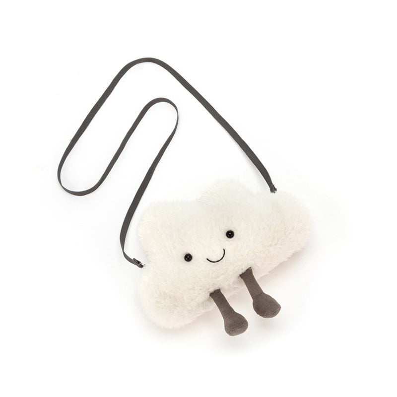 Плюшена чанта през рамо във форма на облаче, модел облак, с цип и памучна подплата