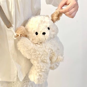 Плюшена раничка с форма на животно, детски стил, с цип, джоб за телефон и презрамка за кръст