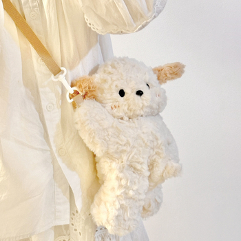 Плюшена раничка с форма на животно, детски стил, с цип, джоб за телефон и презрамка за кръст