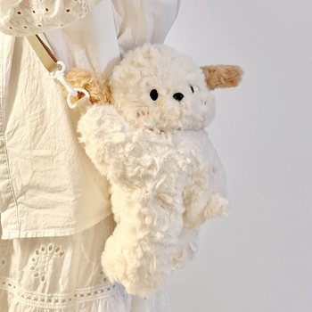 Плюшена раничка с форма на животно, детски стил, с цип, джоб за телефон и презрамка за кръст