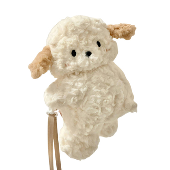 Плюшена раничка с форма на животно, детски стил, с цип, джоб за телефон и презрамка за кръст