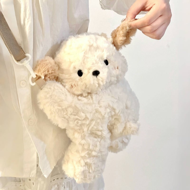 Плюшена раничка с форма на животно, детски стил, с цип, джоб за телефон и презрамка за кръст