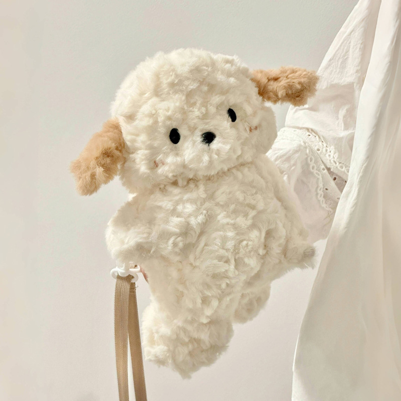 Плюшена раничка с форма на животно, детски стил, с цип, джоб за телефон и презрамка за кръст