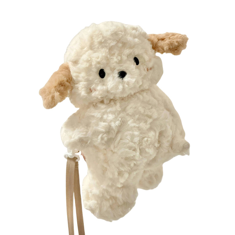 Плюшена раничка с форма на животно, детски стил, с цип, джоб за телефон и презрамка за кръст