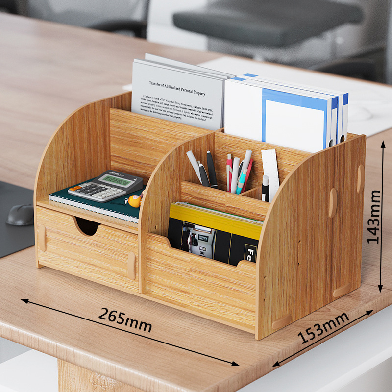 Дървен квадратен държател за моливи с множество отделения — настолен органайзер с възможност за печат на лого