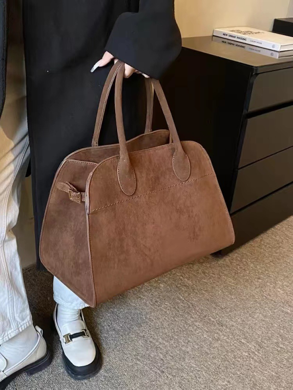 Ženska retro pliš torba Tote s magnetskim zatvaranjem, pliš materijal, horizontalni kvadratni oblik, džep sa zipom, gradski minimalistički stil