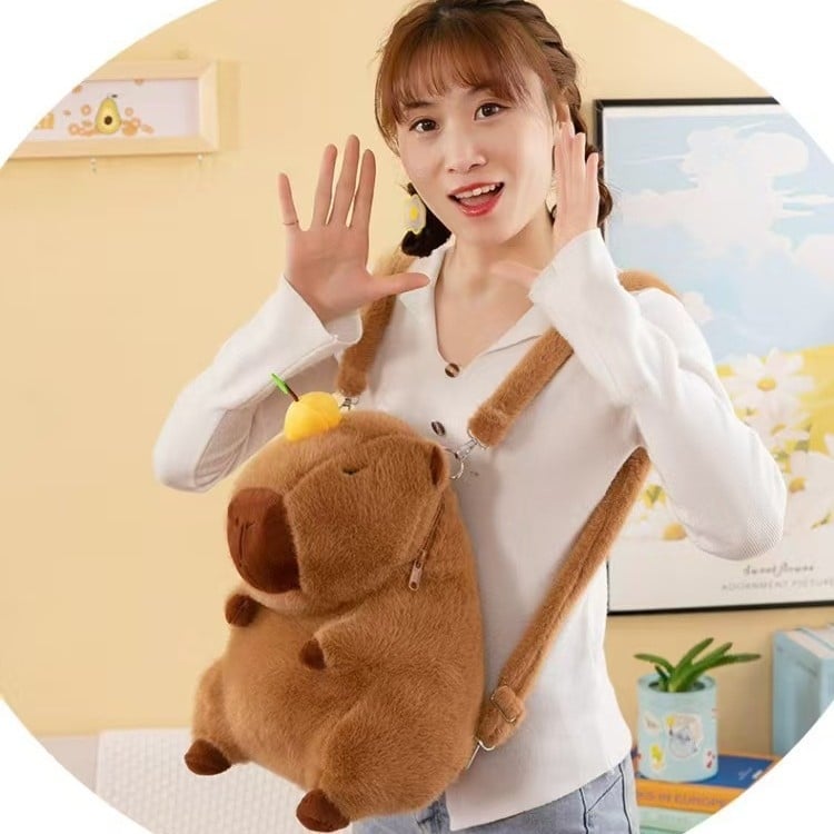 Λούτρινο σακίδιο καπιβάρα με καρικατούριστο σχέδιο, μεγάλο χώρο, γέμισμα PP βαμβάκι, κοντό βελούδινο ύφασμα