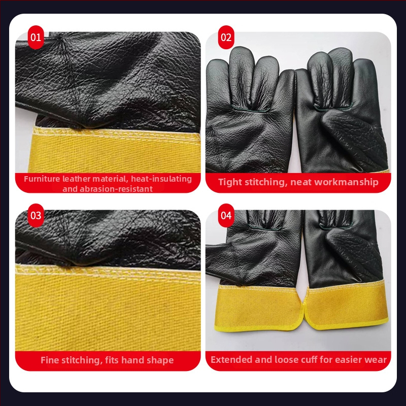 Γάντια συγκόλλησης από δέρμα επίπλων, παχύτερα, ενισχυμένα, προστασία από εγκαύματα, φλογοανθεκτικά, ανθεκτικά σε πιτσιλίσματα