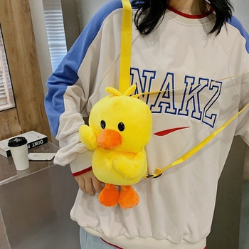 Plišani ruksak s dizajnom patkice, zatvaranje na zip, pretinac za telefon, podstava od pamuka, svjež i sladak stil