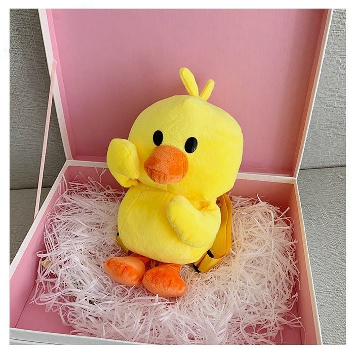 Plišani ruksak s dizajnom patkice, zatvaranje na zip, pretinac za telefon, podstava od pamuka, svjež i sladak stil