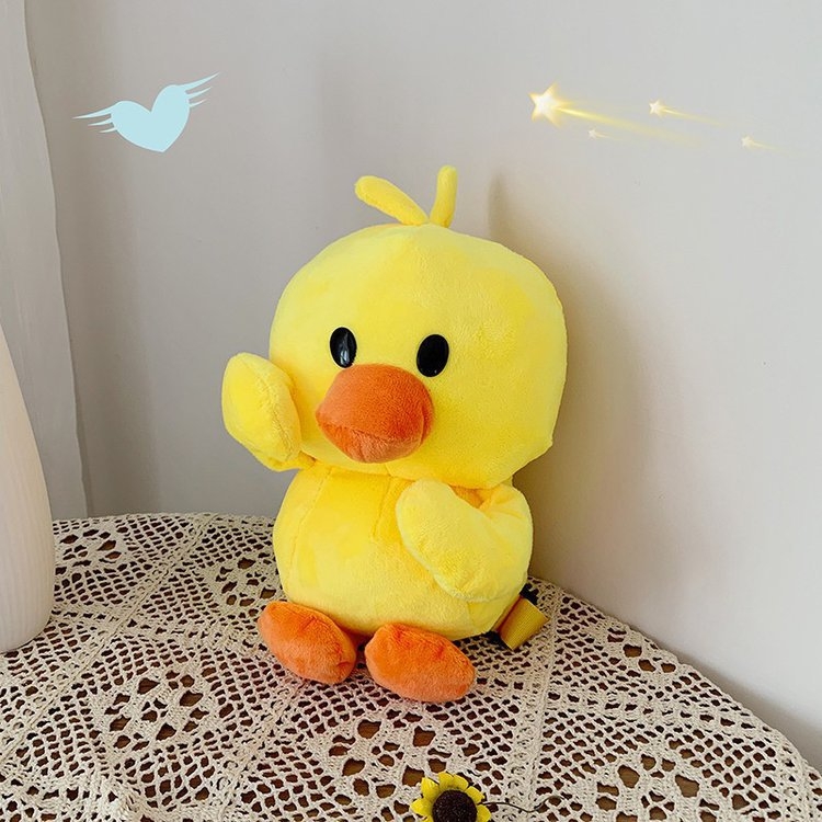 Plišani ruksak s dizajnom patkice, zatvaranje na zip, pretinac za telefon, podstava od pamuka, svjež i sladak stil