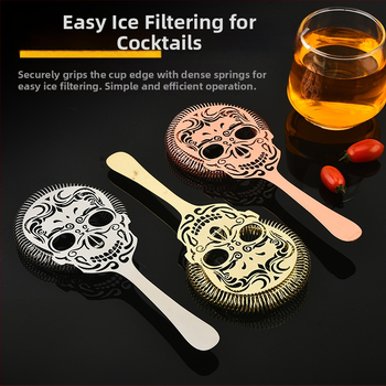 Sitko na ľad s dlhým uchom v tvare lebky, nerezová oceľ, 101 g, moderný minimalistický dizajn