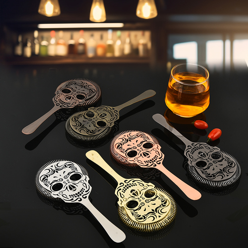 Sito za led s dugim držalom u obliku lubanje, nehrđajući čelik, 101 g, moderni minimalistički dizajn