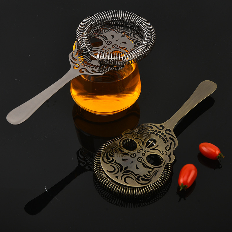 Sito za led s dugim držalom u obliku lubanje, nehrđajući čelik, 101 g, moderni minimalistički dizajn