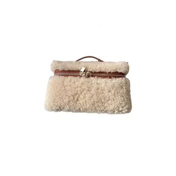 Geantă de damă, formă pătrată mică, fleece, căptușeală din lână, fermoar, curea de umăr simplă