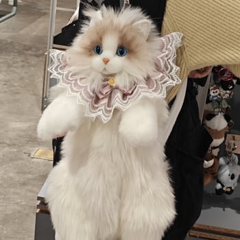 Γατούλα plush με θήκη πλάτης, στυλ ragdoll, γέμισμα PP βαμβάκι, κατάλληλη για ηλικίες 7–14