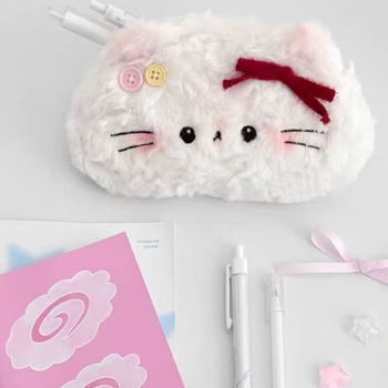 Τσάντα για μολύβια από βελούδινο ύφασμα με σχέδιο γάτας, μεγάλη χωρητικότητα, γέμισμα PP βαμβάκι, κοντό plush, κατάλληλη για ηλικίες 7–14 ετών