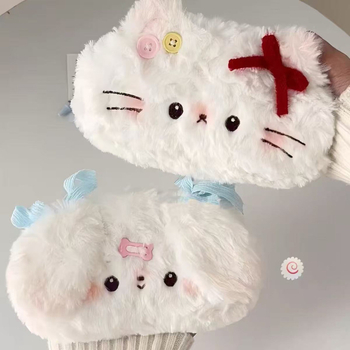 Τσάντα για μολύβια από βελούδινο ύφασμα με σχέδιο γάτας, μεγάλη χωρητικότητα, γέμισμα PP βαμβάκι, κοντό plush, κατάλληλη για ηλικίες 7–14 ετών