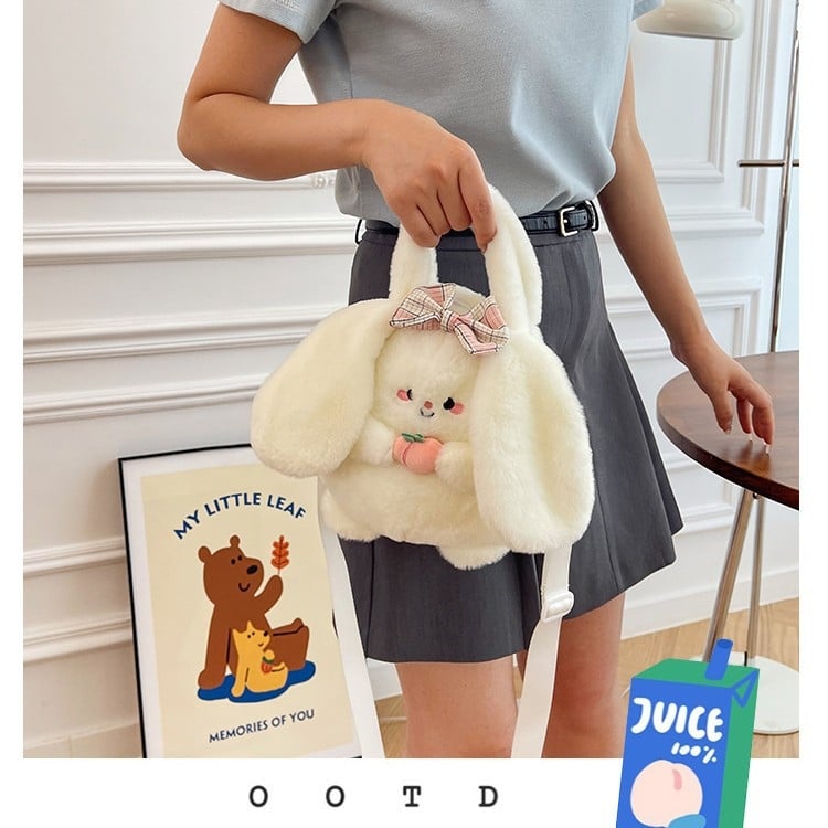 Σακίδιο plush σε στυλ λαγουδάκι, κοντό γούνινο ύφασμα, γέμισμα PP βαμβάκι, συσκευασία με διχτυωτή τσάντα; κατάλληλο για ηλικίες 15–35.