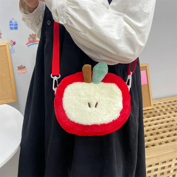 Pliš crossbody torba, ovalni oblik, zatvarač, džep za mobitel, svježi i slatki stil