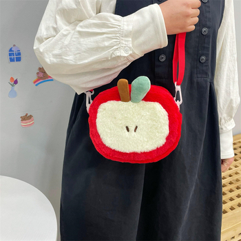 Pliš crossbody torba, ovalni oblik, zatvarač, džep za mobitel, svježi i slatki stil