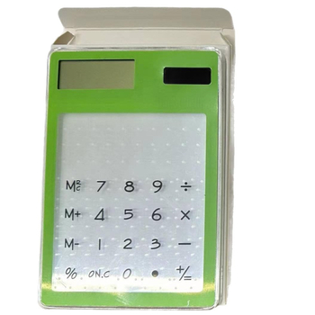 Aritmetikai számológép átlátszó érintőképernyővel, ultrakönnyű, napelemes működés, 8-jegyű kijelző, testreszabott logó nyomtatás, üzleti ajándék