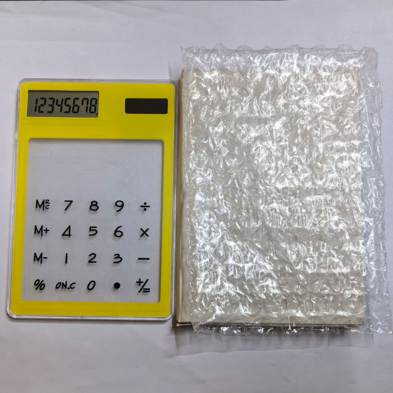 Aritmetikai számológép átlátszó érintőképernyővel, ultrakönnyű, napelemes működés, 8-jegyű kijelző, testreszabott logó nyomtatás, üzleti ajándék