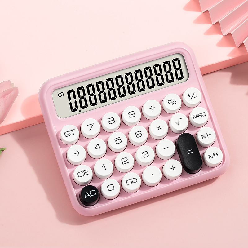 12 számjegyű nagy kijelzős számológép, csúszásmentes billentyűzet, mechanikus tapintású billentyűk, AA elemről működik