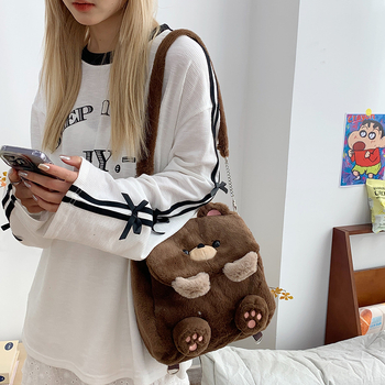 Plišani ruksak s medvjedićem - dječji karikatura stil, zatvarač, poliester podstava, unutarnja džep