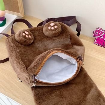 Plišani ruksak s medvjedićem - dječji karikatura stil, zatvarač, poliester podstava, unutarnja džep