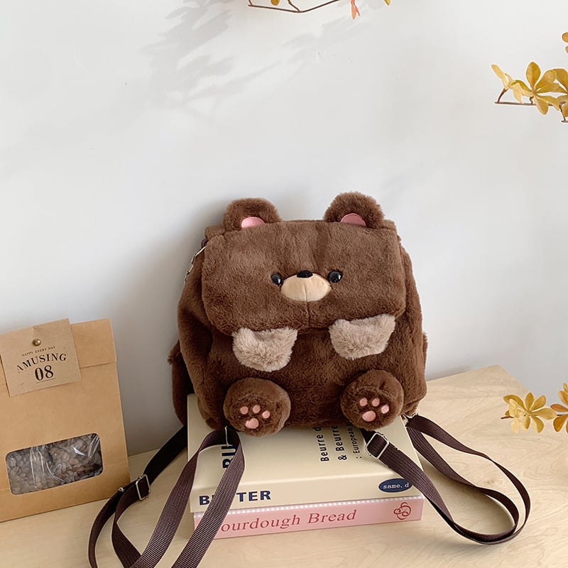 Plišani ruksak s medvjedićem - dječji karikatura stil, zatvarač, poliester podstava, unutarnja džep