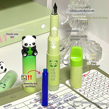 Gengxi Panda-stilna fountain pen s izvučnim mehanizmom, 0,5 mm iridij hrot, zamjenjive kartridže s tintom, za školsku kaligrafiju