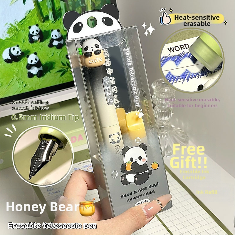 Gengxi Panda-stilna fountain pen s izvučnim mehanizmom, 0,5 mm iridij hrot, zamjenjive kartridže s tintom, za školsku kaligrafiju