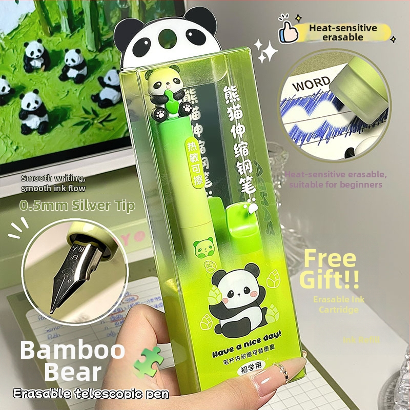 Gengxi Panda-stilna fountain pen s izvučnim mehanizmom, 0,5 mm iridij hrot, zamjenjive kartridže s tintom, za školsku kaligrafiju