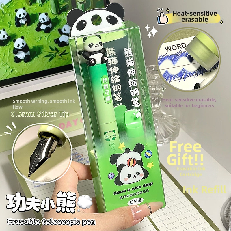 Gengxi Panda-stilna fountain pen s izvučnim mehanizmom, 0,5 mm iridij hrot, zamjenjive kartridže s tintom, za školsku kaligrafiju