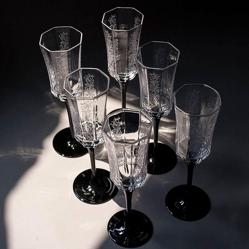 Kristalna čaša za šampanjac, retro stil, osmerokutnog oblika, 101–200 ml, u poklon kutiji