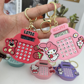 Mini számológép kulcstartó, 8 számjegyű kijelző, ABS műanyag, beépített elem, kompatibilis gombos elemmel