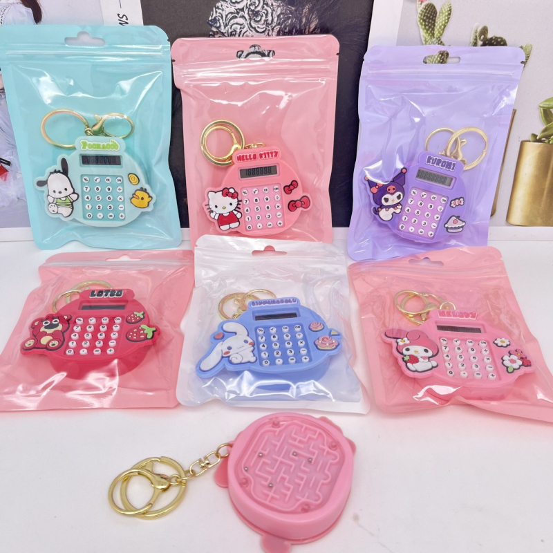 Mini számológép kulcstartó, 8 számjegyű kijelző, ABS műanyag, beépített elem, kompatibilis gombos elemmel